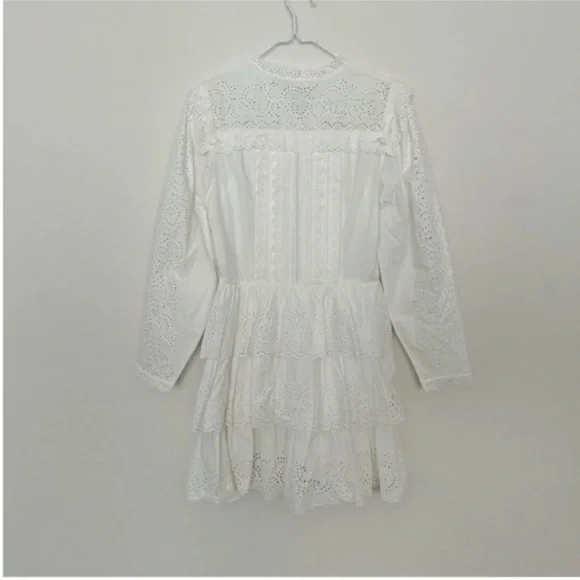 Ulla Johnson Aster Long Sleeve Tiered Ruffle Mini Dress White - Picture 5 of 12
